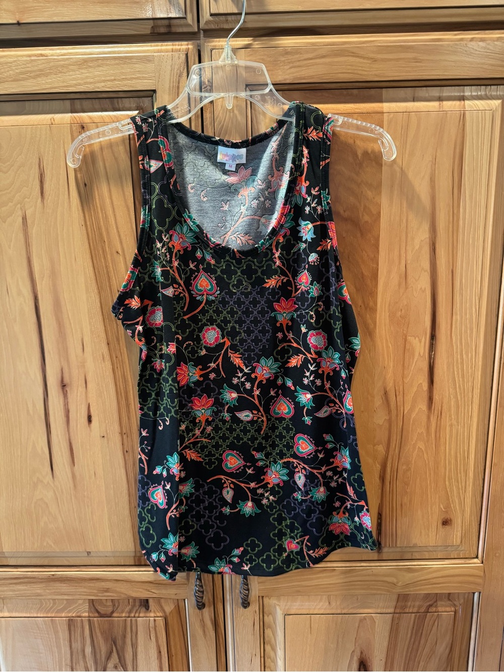 LuLaRoe Black Floral Tank with Teal and Coral Accents